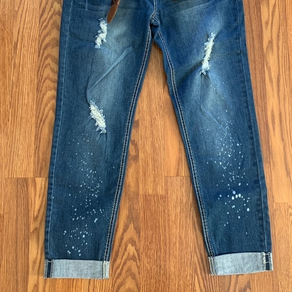 WALLFLOWER Junior size 7 Cuffed Capri Denim Blue Jeans with Belt - Picture 4 of 13